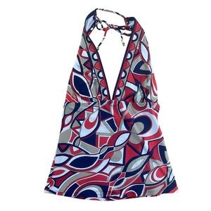 Michael Kors Red, Blue, and Graige Geometric Pattern Tankini Size XS